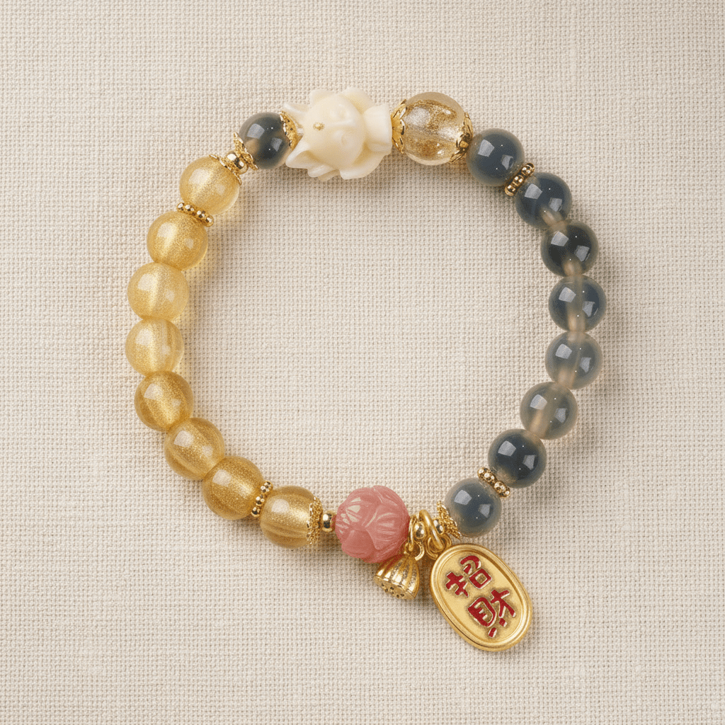 Yellow Candy Agate Lucky Lotus Wealth Bracelet — Terra Collection - Ocean Rielle Studio