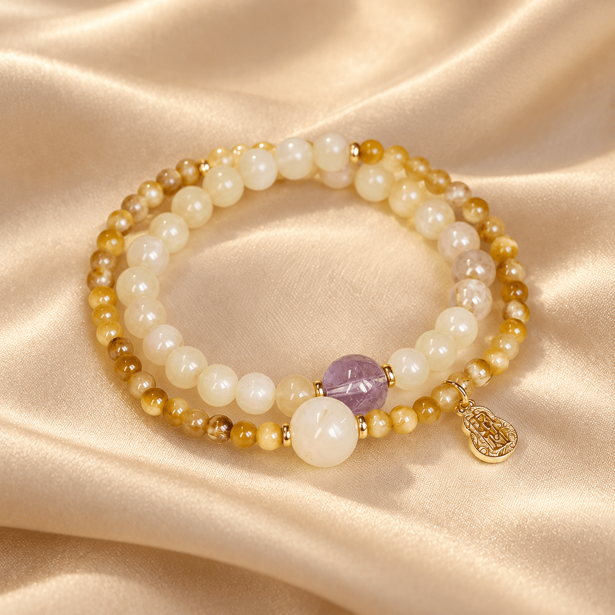Yellow Tiger Eye & Amethyst Double-Wrap Bracelet - Ocean Rielle Studio