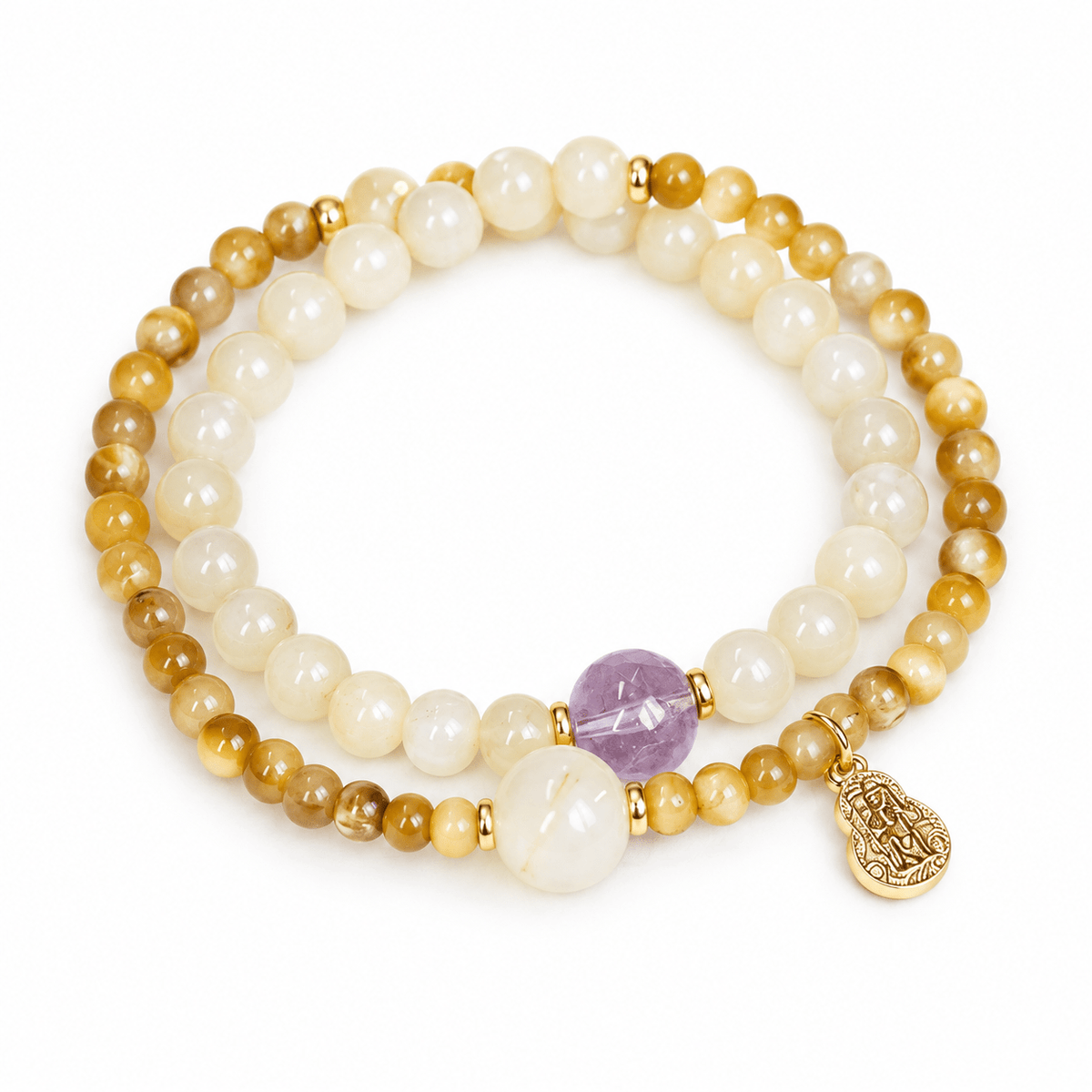 Yellow Tiger Eye & Amethyst Double-Wrap Bracelet - Ocean Rielle Studio