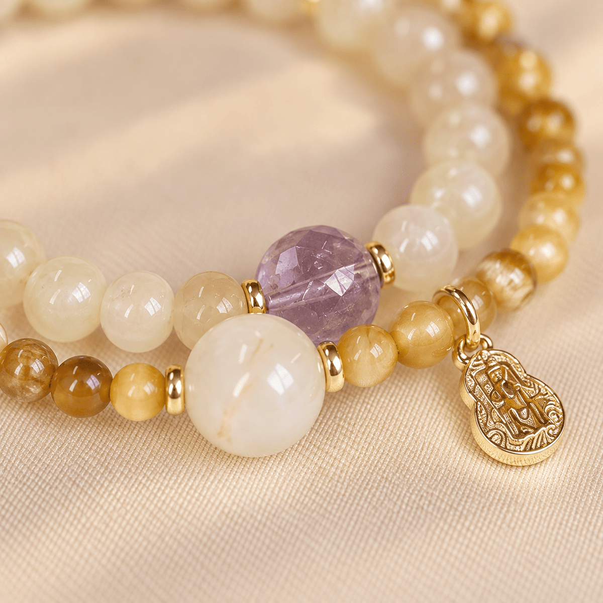 Yellow Tiger Eye & Amethyst Double-Wrap Bracelet - Ocean Rielle Studio