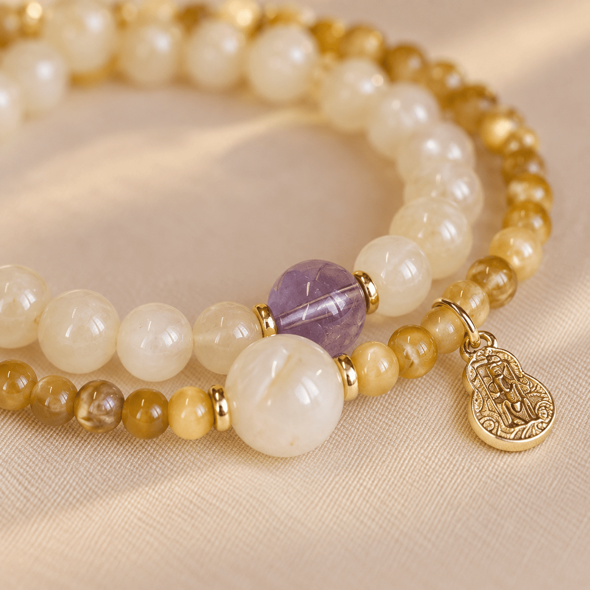 Yellow Tiger Eye & Amethyst Double-Wrap Bracelet - Ocean Rielle Studio