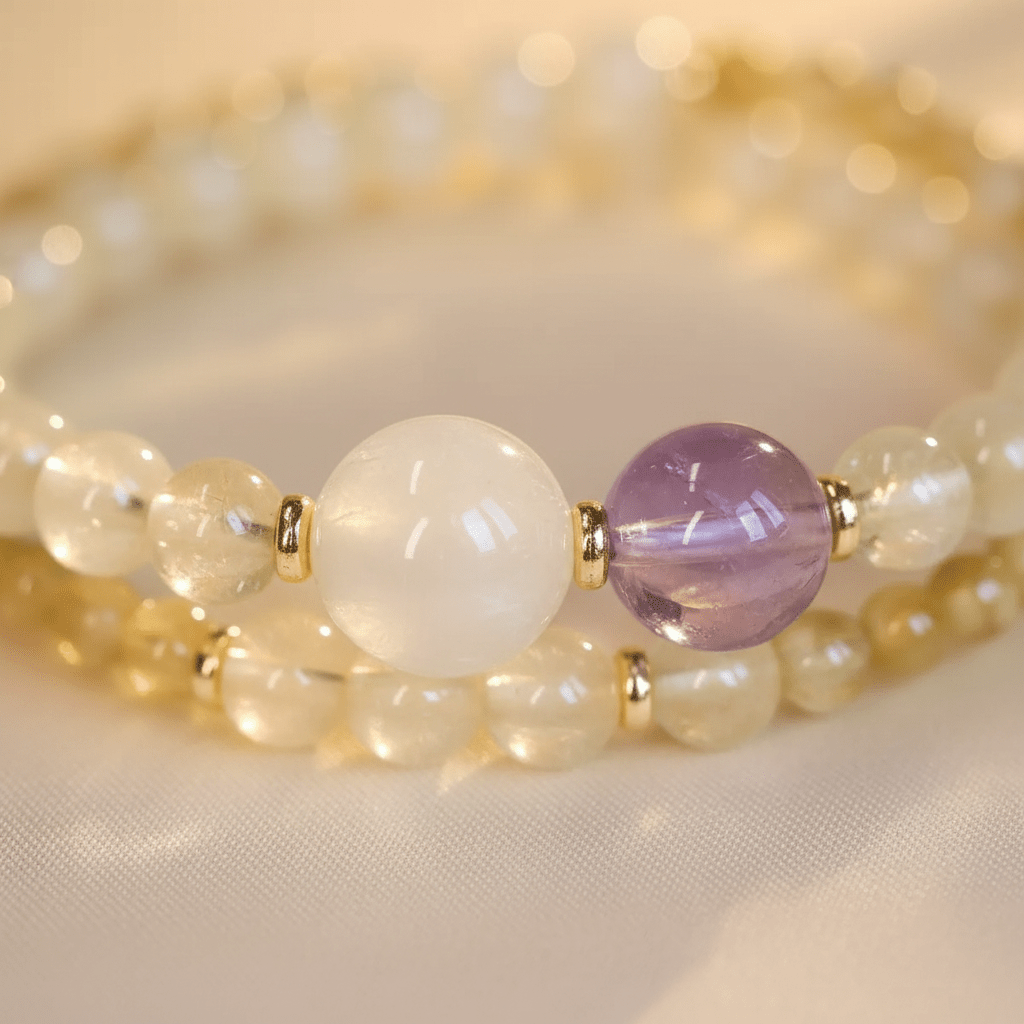 Yellow Tiger Eye & Amethyst Double-Wrap Bracelet — Terra Collection - Ocean Rielle Studio