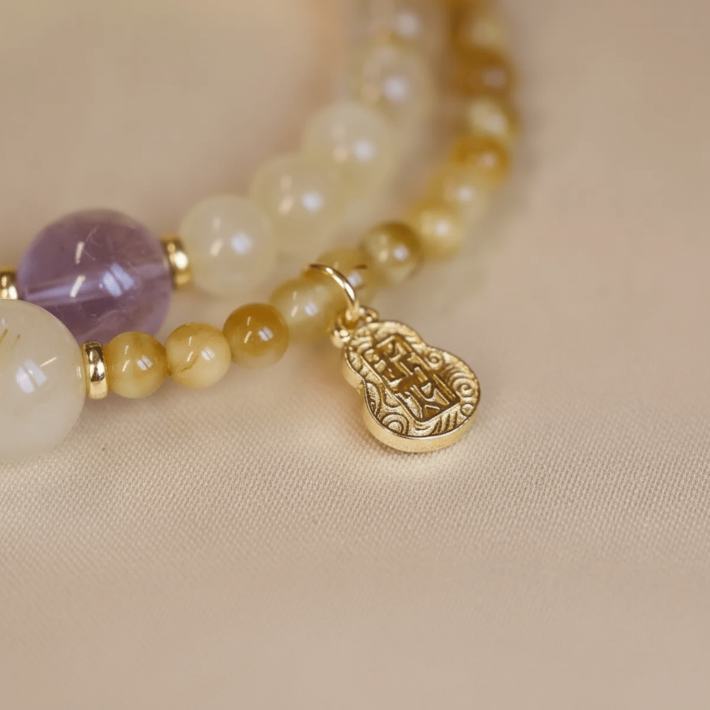 Yellow Tiger Eye & Amethyst Double-Wrap Bracelet — Terra Collection - Ocean Rielle Studio